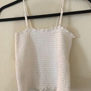 Brandy Melville white smocked woven ruffle tank